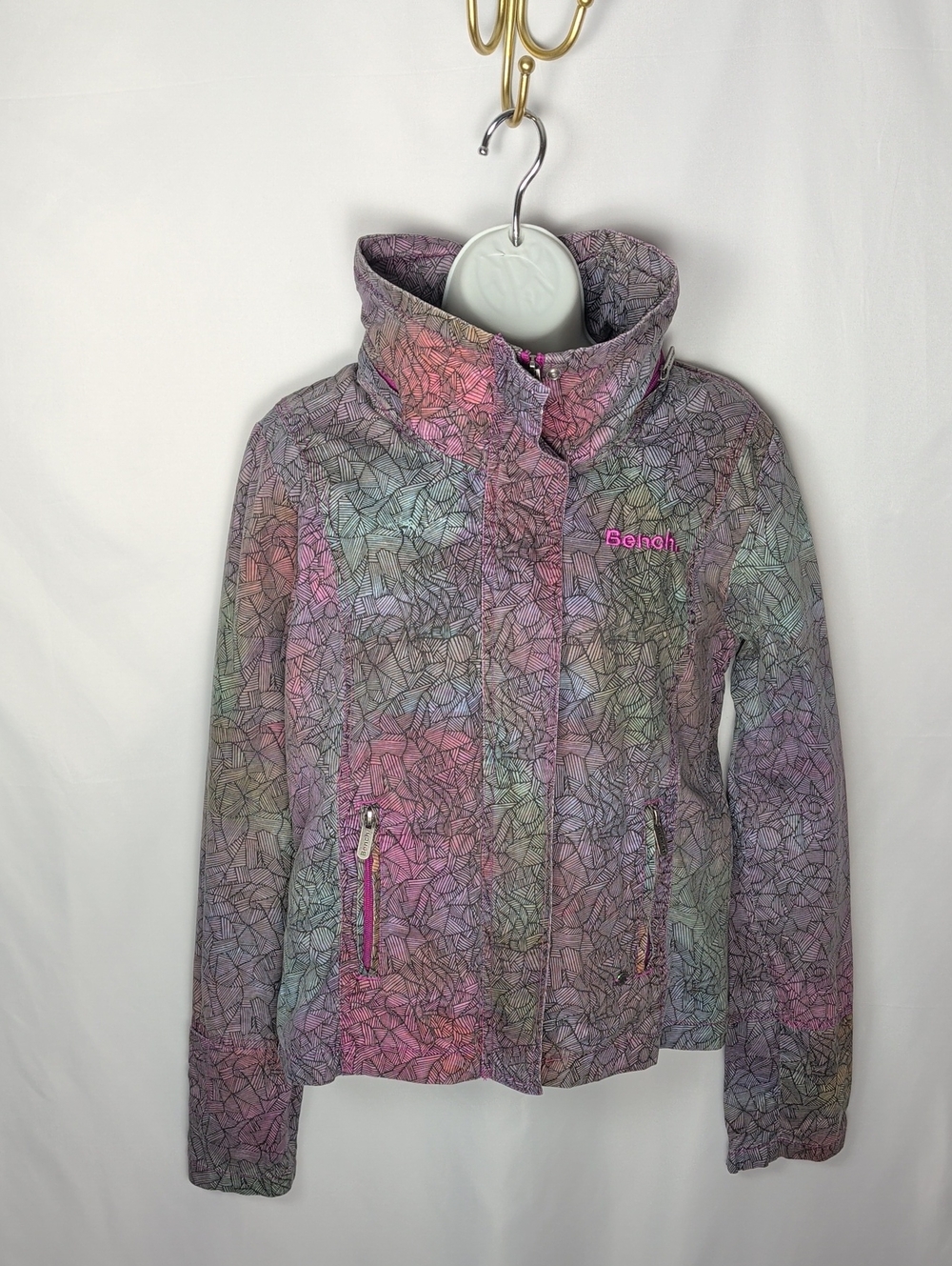 Bench Y2K Full Zip Geometric Print Cotton Jacket - Large